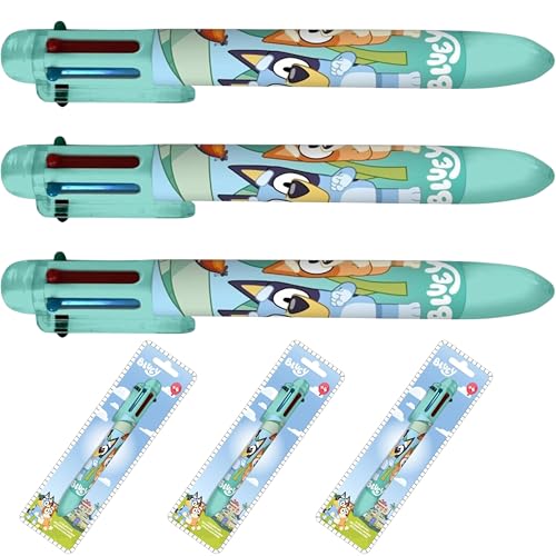 Bluey 6-in-1-Kugelschreiber, einziehbar, mehrfarbig, 0,5 mm feine Spitze, glatte, lichtbeständige Tinte, lustiger Schreibstift für Kinder, für Schule, Kunst und Handwerk, 3 Stück von SRV Hub