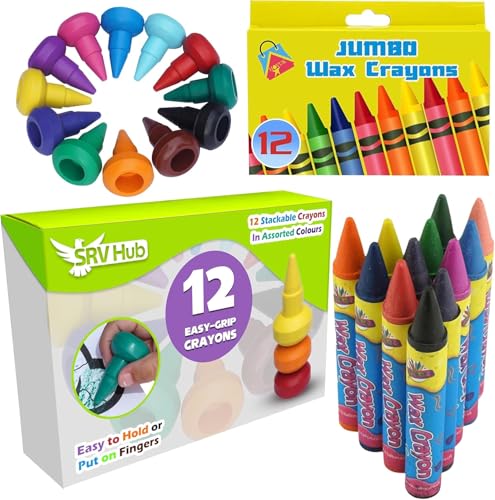 Mehrfarbige Buntstifte für Kinder, Jumbo-Malwachs, Ostermalstifte, sicher für Kinder, Sommerspaß, Kunst- und Bastelbedarf, ungiftig, griffig, Kleinkinder, Weihnachten für 1 Jahr, 24 Stück von SRV Hub