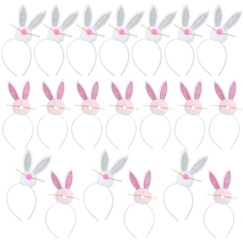 SRV Hub Osterhasenohren für Kinder, rosa und weiß, glitzernde Hasenohren, Ostergeschenke für Kinder, Kopfbedeckung, Geburtstag, Mädchen, Haarbänder, Kostüme, Cosplay, Spaß, 20 Stück SRV Hub Osterhasenohren für Kinder, rosa und weiß, glitzernde Hasenohren, Ostergeschenke für Kinder, Kopfbedeckung, Geburtstag, Mädchen, Haarbänder, Kostüme, Cosplay, Spaß, 20 Stück von SRV Hub