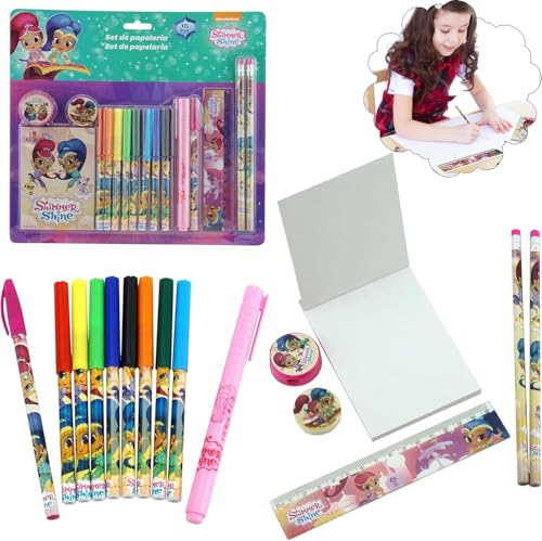 Shimmer and Shine 16-teiliges Schreibwaren-Set für Mädchen – Schulbedarf mit Bleistiften, Stiften, Textmarker, Lineal, Radiergummi, Spitzer, Notizbuch, Malstifte – perfekt für Schulanfang von SRV Hub