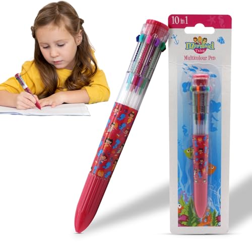 SRV Hub® Meerjungfrau-Kugelschreiber, einziehbar, 1 Stück, mehrfarbig, Kinder-Partytütenfüller, 10-in-1 Kunststoffstift, ideal für Kinder, Kunst und Handwerk ab 3 Jahren von SRVertex