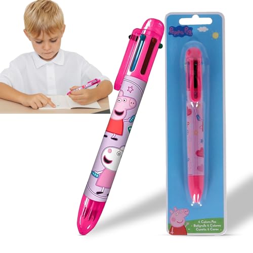 PEPPA PlG Druckkugelschreiber, 6-in-1, mehrfarbig, 6 Farben, Schaft-Kugelschreiber für Büro, Schulbedarf, Studenten, Kinder, Geschenk ab 3 Jahren von SRVertex