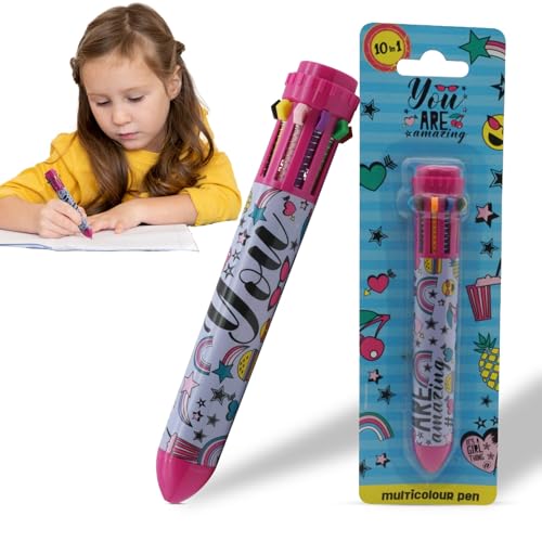 SRVertex Kugelschreiber in Charakterfarben, 1 Stück, aus strapazierfähigem Kunststoff, mehrfarbig, ideal für Kinder, Kunst und Handwerk ab 3 Jahren (mehrfarbig, einziehbar, 10 Farben) von SRVertex