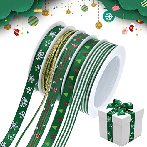 Weihnachten Geschenkband Breit, Grün Schleifenband Satinband Dekoband Weihnachtsbänder zum Basteln, Ripsband Weihnachtsband mit Draht 10mm Stoffband für Geschenke Kranz Weihnachtsbaum Weihnachtsdeko von SRXWO