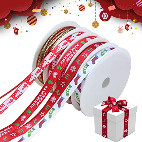 Weihnachten Geschenkband Breit, Rot Schleifenband Satinband Dekoband Weihnachtsbänder zum Basteln, Ripsband Weihnachtsband mit Draht 10mm Stoffband für Geschenke Kranz Weihnachtsbaum Weihnachtsdeko von SRXWO