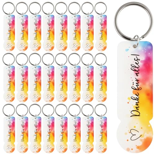 SRunDe 25 Stück Acryl Einkaufswagenchip Schlüsselanhänger Einkaufschip Abziehbar Wagenlöser Sublimation Danke Abschiedsgeschenk Bunt für erzieherin abschluss ruhestand Taufe Geburtstag von SRunDe