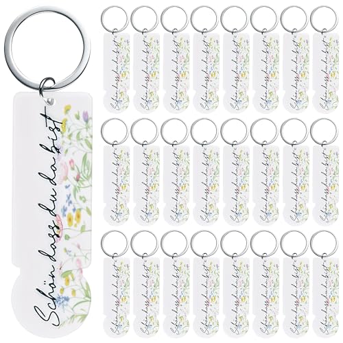 SRunDe 25 Stück Acryl Einkaufswagenchip Schlüsselanhänger Gastgeschenke Hochzeit Schlüsselanhänger Blume Schön das du da bist Einkaufswagenlöser Einkaufschip für Familie Beste Freunde Freundin von SRunDe