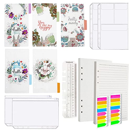 SRunDe A5 Karierte Nachfüllpapier Set A5 Ordner 6 Ringe Zubehör 2 x 45 Blätter / 90 Seiten 2 x Farbige Haftnotizen 5 x Farbige Trennblätter 4 x Umschlägbeutel 1 x 20 cm Lineal für Notizbuch von SRunDe