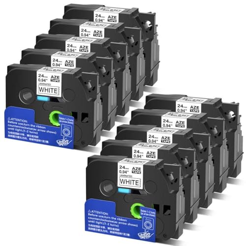 10 Pack schwarz auf weißes Etikettband 24 mm kompatibel mit Pt-D600-Druckern 10 Pack schwarz auf weißes Etikettband 24 mm kompatibel mit Pt-D600-Druckern von SRxBKC