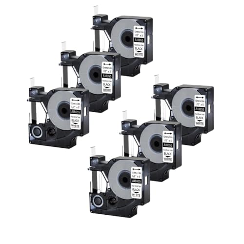 6 Pack schwarz auf weißer Hitze Schrumpfrohrbezeichnungen mit Etikettenherstellern 6 mm bis 24 mm Breiten kompatibel(12mm Black on White) von SRxBKC
