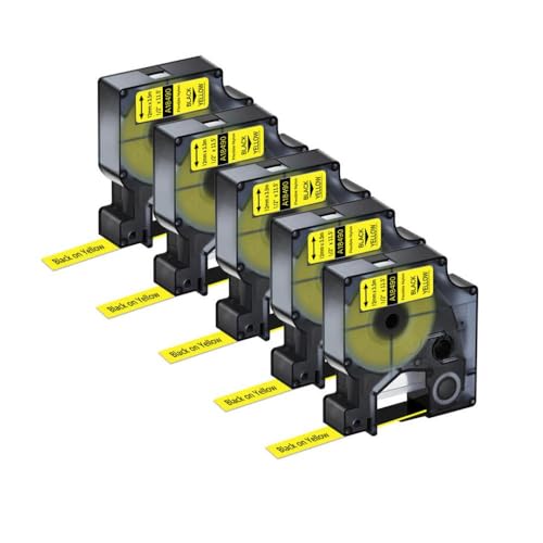 Etikettenbänder Kompatibel mit 4200 Drucker 510 Pack Nylon Flexible Drahtetiketten 12mm 18488 18489 18490(5PK Black on Yellow) von SRxBKC