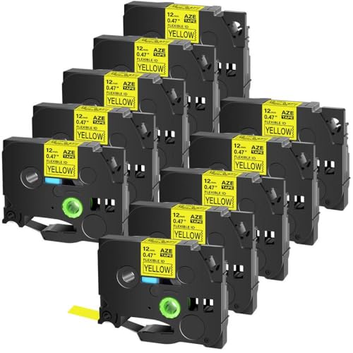 Etikettenkette 10 Pack Kompatibel mit 12 mm flexible ID schwarz auf weißem Laminiert(10PK Black on yellow) von SRxBKC