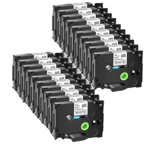 Etikettenklebeband 20 Pack Kompatibel mit Etikettdrucker 6mm 9mm 12 mm 18 mm 24 mm schwarz auf Whiteylow(20PK 12mm) von SRxBKC