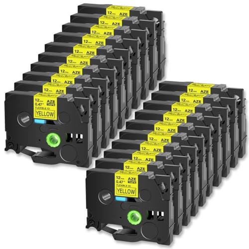 Etikettenklebeband 20 Pack Kompatibel mit Etikettdrucker 6mm 9mm 12 mm 18 mm 24 mm schwarz auf Whiteylow(20PK 12mm Yellow) von SRxBKC
