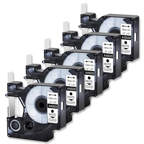 Etikettenklebeband 5 Pack weiß auf Klar 12 mm x 7m Kompatibel mit Etikettenhersteller Etikettenklebeband 5 Pack weiß auf Klar 12 mm x 7m Kompatibel mit Etikettenhersteller von SRxBKC