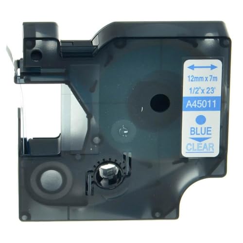 Etikettenklebeband Kompatibel mit Etikettenhersteller 12mm Austausch Kompatibel mit D1 45010 45013 Band(Blue Print on Clear) von SRxBKC