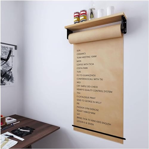 Rollen-Display für Erwachsene/Kinder aus Kraftpapier mit Holzregal und Papierrolle, Wandmontage, Haftnotizzettel-Spender und Schneider, Nachrichtenbrett (70 cm breit) von SSDDLZEQ