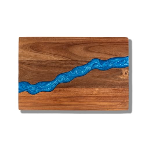 Handgefertigtes Blue River Epoxidharz-Kunstbrett, 38,1 x 25,4 cm, einzigartiges Schneidebrett aus Akazienholz, dekoratives Charcuterie- und Käsebrett für Küche Handgefertigtes Blue River Epoxidharz-Kunstbrett, 38,1 x 25,4 cm, einzigartiges Schneidebrett aus Akazienholz, dekoratives Charcuterie- und Käsebrett für Küche von SSHIYEEY