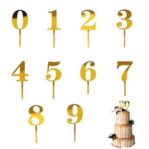 10 Stück Cake Topper Zahlen, 0-9 Geburtstag Tortendeko, Geburtstagszahlen, Cake Topper Geburtstag, für Geburtstagsfeiern Jeden Alters Hochzeitsparty,Wiederverwendbar(Gold) von SSHUIKKAI