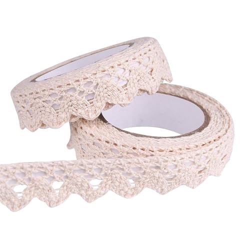 2 Rollen Spitzenband Selbstklebend, Dekoband, Spitzenborte, Geschenkband Spitze, Für Handwerk, Hochzeit, Dekoration, Scrapbooking, Geschenkbox(Beige) von SSHUIKKAI