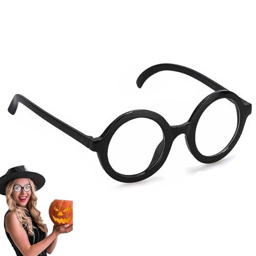 Retro Runde Brillen, Nerd Brille, Spielzeugbrille, Runde Brille, Zauberer Brille Gläser Mit Rundem Rahmen, Für Erwachsene Und Kinder, für Karneval, Mottoparty, Verkleidung, Accessoire(Schwarz) von SSHUIKKAI