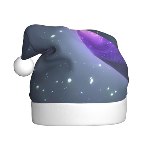 Flauschige Weihnachtsmütze für Erwachsene, Motiv: Galaxie, Sternenweltraum, violett, weihnachtliche Dekoration, Kopfbedeckung für Partys und Feiertage von SSIMOO
