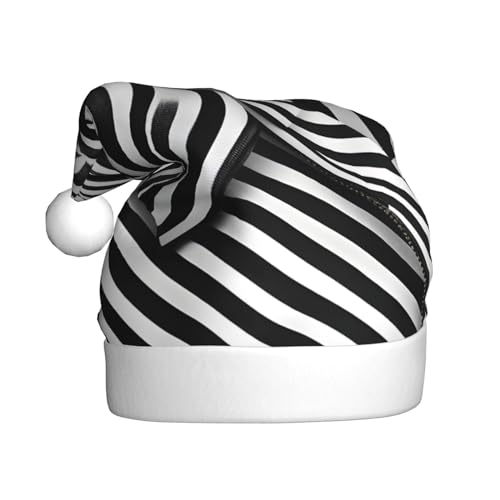 Flauschige Weihnachtsmütze für Erwachsene, Schwarz / Weiß gestreift, festliche Dekoration, Kopfbedeckung für Partys und Feiertage von SSIMOO