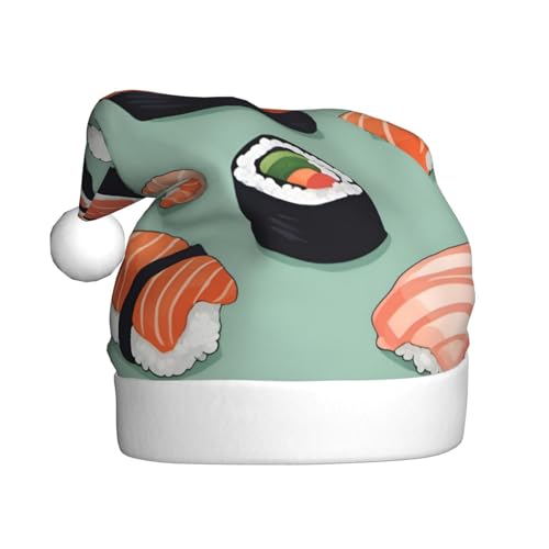 Köstliche Sushi-Weihnachtsmütze aus Plüsch für Erwachsene, festlicher Partyhut, ideales Partyzubehör für Versammlungen von SSIMOO