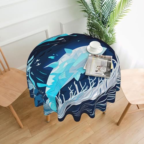 SSIMOO Dunkelblaue Tierwal-Tischdecke, stilvoll, rund, dekorative Tischdecke, Esstisch, Couchtisch, Urlaubsparty-Tischdecke von SSIMOO