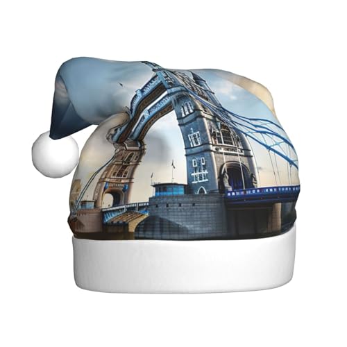 SSIMOO Historische Old Tower Bridge London Plüsch-Weihnachtsmütze für Erwachsene, festlicher Partyhut, ideales Party-Zubehör für Versammlungen von SSIMOO