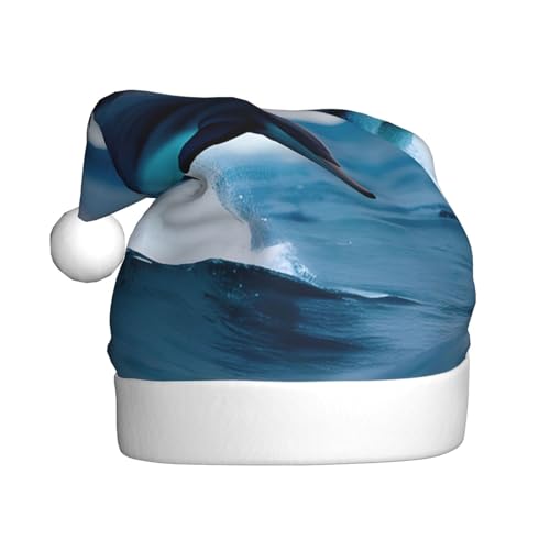 SSIMOO Killerwal Delphin Ocean 1 Erwachsene Flauschige Weihnachtsmütze - festliche Dekoration Kopfbedeckung für Partys und Feiertage von SSIMOO