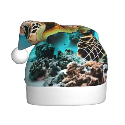SSIMOO Meeresschildkröte Erwachsene flauschige Weihnachtsmütze - festliche Dekoration Kopfbedeckung für Partys und Feiertage von SSIMOO