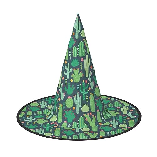 SSIMOO Niedlicher Kaktus, nahtlose Illustration, modischer Halloween-Hexenhut für Frauen, Ihr Lieblingsstück für Halloween-Kostüm-Baugruppen von SSIMOO