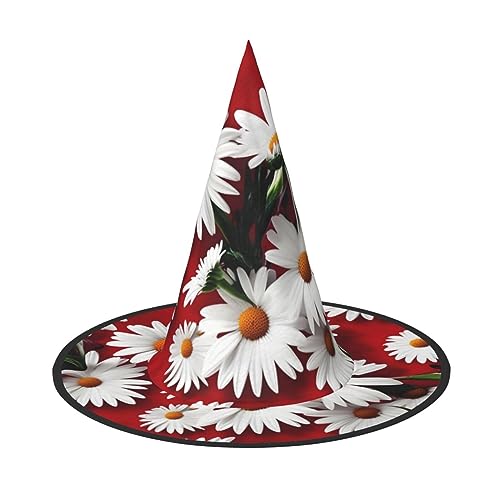 SSIMOO Rote Blume und weiße Gänseblümchen, schicker Halloween-Hexenhut für Damen, ultimative Wahl für das beste Halloween-Kostüm-Ensemble von SSIMOO
