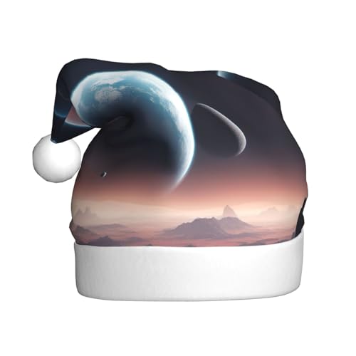 SSIMOO Space Planet Plüsch-Weihnachtsmütze für Erwachsene, festlicher Partyhut, ideales Party-Zubehör für Versammlungen von SSIMOO