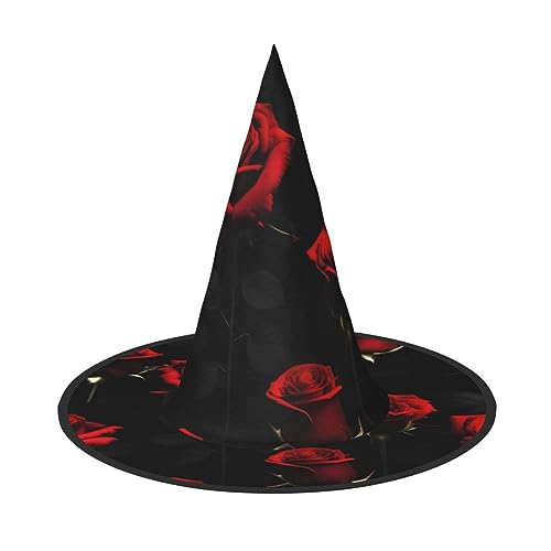 SSIMOO Viele rote Rosen mit schwarzem Hintergrund, Halloween-Partyhut, lustiger Halloween-Hut, Kostümzubehör für Halloween-Party-Dekor von SSIMOO