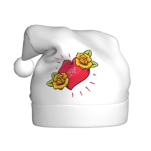 SSIMOO Weihnachtsmütze mit Herz- und Blumenmotiv für Erwachsene, flauschig, festliche Dekoration, Kopfbedeckung für Partys und Feiertage von SSIMOO