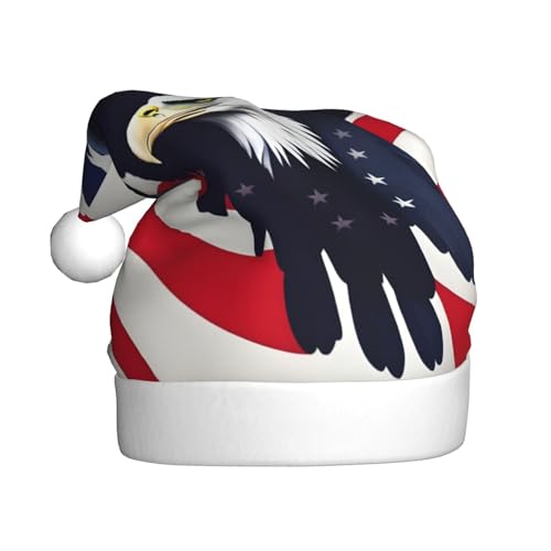 SSIMOO Weihnachtsmütze mit amerikanischer Flagge, Fliegenadler, 1 Plüsch, für Erwachsene, festlicher Partyhut, ideales Partyzubehör für Versammlungen von SSIMOO
