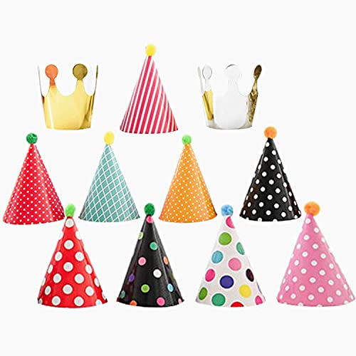 SSKHE 11 Stück Party Hüte Set Party Kegel Papierhüte Pom Poms Mini Geburtstag Krone Hüte für Kinder Erwachsene von SSKHE