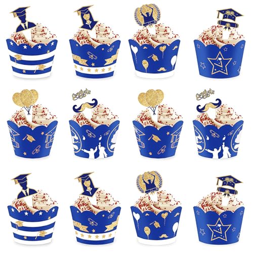 SSKHE 24 Stück 2025 Graduation Cupcake Topper mit Tortenaufsatz, Abschluss-Kuchenaufsatz, Klasse mit Abschluss-Kappe, Diplom, Congrats Grade Schilder, Blau SSKHE 24 Stück 2025 Graduation Cupcake Topper mit Tortenaufsatz, Abschluss-Kuchenaufsatz, Klasse mit Abschluss-Kappe, Diplom, Congrats Grade Schilder, Blau von SSKHE