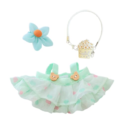 SSKHE 3 Stück Outfit Set für 17cm Labubu Puppen, enthält Hut + Pullover + Tasche Zubehör, niedliche Plüsch Kleidung Zubehör, Keine Puppe enthalten, geeignet für 17cm Puppe (Grün) von SSKHE