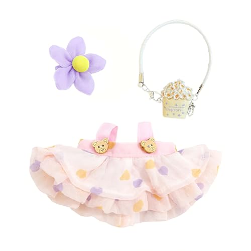 SSKHE 3 Stück Outfit Set für 17cm Labubu Puppen, enthält Hut + Pullover + Tasche Zubehör, niedliche Plüsch Kleidung Zubehör, Keine Puppe enthalten, geeignet für 17cm Puppe (Rosa) von SSKHE