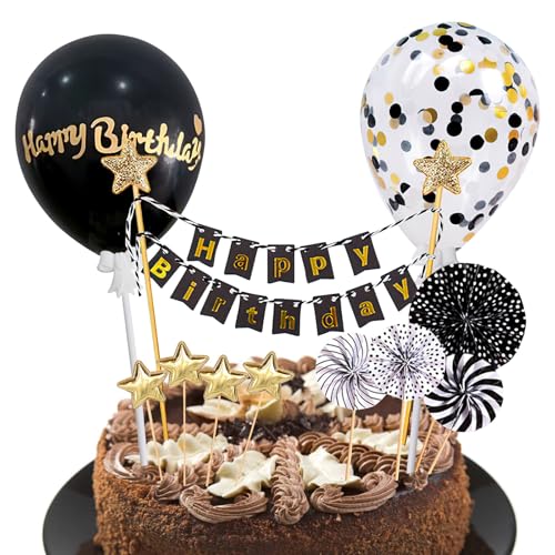 SSKHE Black Birthday Cake Decoration, 12 PCS Happy Birthday Cake Decoration, Glitter Happy Birthday Cake Topper Decoration Set, Paper Fans Stars Cupcake Cake Topper for Birthday Decoration Boys Girls SSKHE Black Birthday Cake Decoration, 12 PCS Happy Birthday Cake Decoration, Glitter Happy Birthday Cake Topper Decoration Set, Paper Fans Stars Cupcake Cake Topper for Birthday Decoration Boys Girls von SSKHE