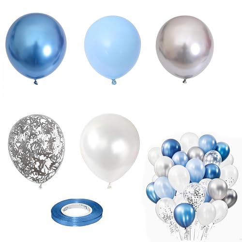 SSKHE Blau Silber Latex Ballons, 60 Stück Helium Ballons, 12 Zoll Konfetti Luftballons für Geburtstag, Hochzeit, Baby Taufe SSKHE Blau Silber Latex Ballons, 60 Stück Helium Ballons, 12 Zoll Konfetti Luftballons für Geburtstag, Hochzeit, Baby Taufe von SSKHE