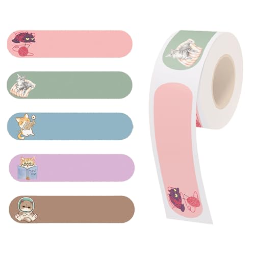 SSKHE Etiketten für Mini Labeldrucker, 12 x 55 mm, 80 Labels/Rolle, Standard laminiertes Office Labeling Multipurpose Tape, bunt, niedlich, Meow Star Tape von SSKHE