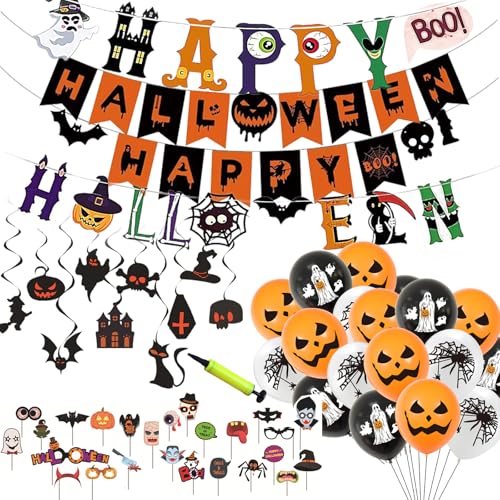 SSKHE Halloween-Party-Dekorationsset - 2 Banner-Stile, Spiral-Hängedecken, Fotoaccessoires - für Halloween, Todestag der Toten, Ostern & Themenpartys SSKHE Halloween-Party-Dekorationsset - 2 Banner-Stile, Spiral-Hängedecken, Fotoaccessoires - für Halloween, Todestag der Toten, Ostern & Themenpartys von SSKHE