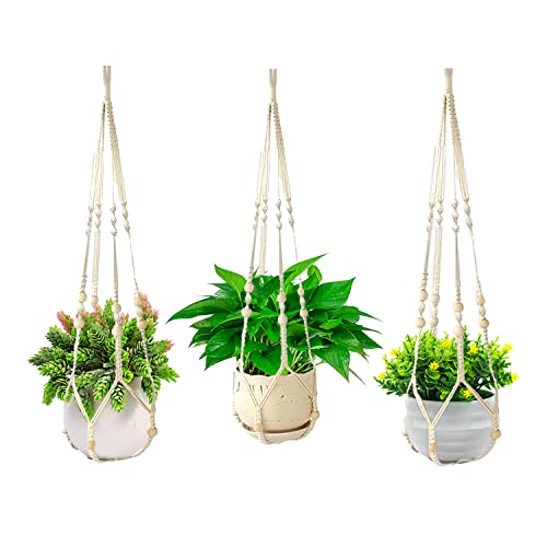 SSKHE Makramee Pflanzenhänger Pflanzenhalter mit Holzperlen Handgefertigtes Baumwollseil für Decke Wand Terrasse Deck Indoor Outdoor SSKHE Makramee Pflanzenhänger Pflanzenhalter mit Holzperlen Handgefertigtes Baumwollseil für Decke Wand Terrasse Deck Indoor Outdoor von SSKHE