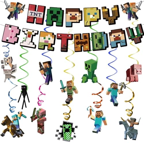 SSKHE Pixel-Stil Geburtstagsparty Dekorationsset - Pixel-Abenteuer-Thema Banner, Girlanden und Ornamente - Partybedarf für Jungen. von SSKHE