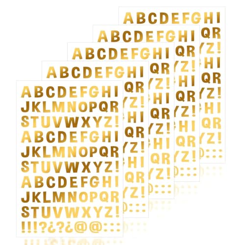 SSRDFU Buchstaben Aufkleber - 5 PCS Klebebuchstaben Aufkleber Glitzer Klebe Alphabet Selbstklebend Alphabet-Aufkleber Fun Stickers für Tassen Scrapbooking Schilder Grußkarten Tagebuch Basteln(Gold) von SSRDFU