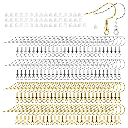 SSRDFU ohrring Haken - 200 Stück 925 Versilberte Ohrringhaken Hypoallergene Ohrhaken für Die Herstellung von DIY Ohrringen mit Durchsichtigen Sicherheitsrücken und Biegeringen (Silber und Gold) von SSRDFU